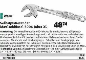 Conrad Wera Selbstjustierender Maulschlüssel 6004 Joker XL Angebot