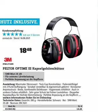 Conrad Peltor Optime III Kapselgehörschützer Angebot