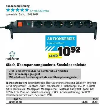 Conrad Renforce 6fach überspannungschutz-steckdosenleiste Angebot