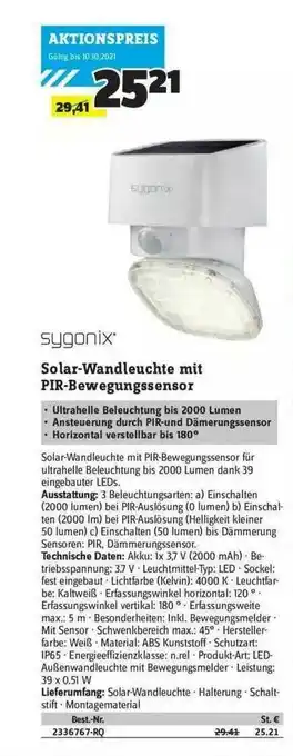 Conrad Solar-wandleuchte Mit Pir-bewengungssensor Sygonix Angebot