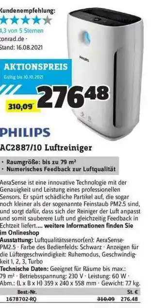 Conrad Philips Ac2887 10 Luftreiniger Angebot