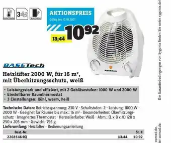 Conrad Basetech Heizlüfter 2000 W Für 16 M² Mit überhitzungsschutz Weiß Angebot