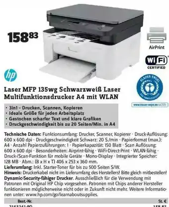 Conrad Laser Mfp 135wg Schwarzweiß Laser Multifuntionsdrucker 4a Mit Wlan Angebot