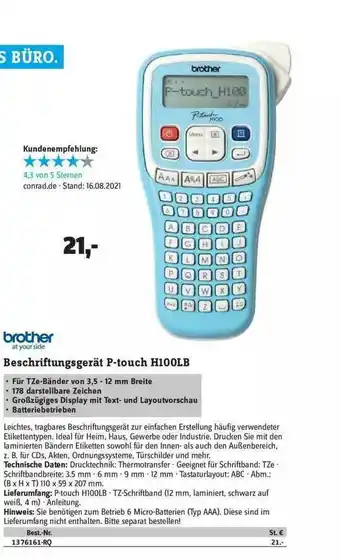 Conrad Brother Beschriftungsgerät P-touch H100lb Angebot