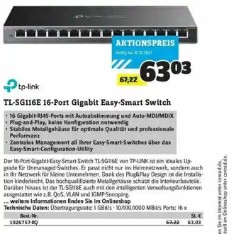 Conrad Tl-sg116e 16-port Gigabit Easy-smart Switch Tp-link Angebot