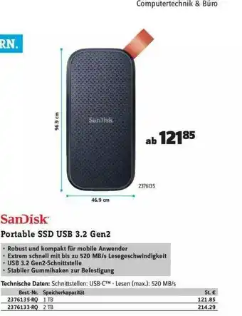 Conrad Sandisk Portable Ssd Usb 3.2 Gen2 Angebot