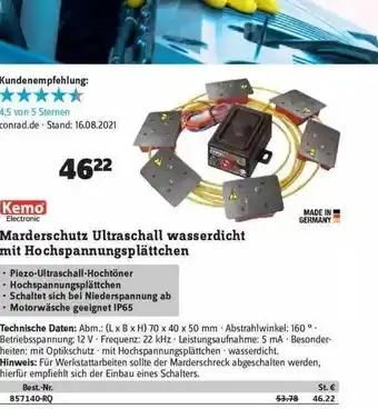 Conrad Marderschutz Ultraschall Wasserdicht Mit Kochspannungsplättchen Kemo Angebot