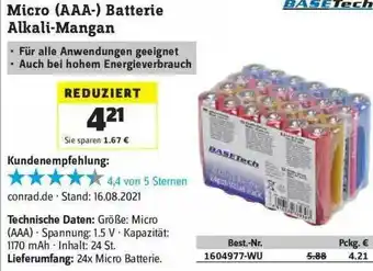 Conrad Micro (aaa-) Batterie Alkali-mangan Basetech Angebot