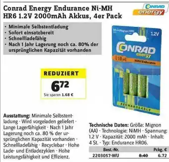 Conrad Conrad Energy Endurance Ni-mh Hr6 1.2v 2000mah Akkus 4er Pack Angebot