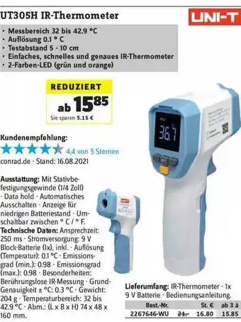 Conrad Ut305h Ir-thermometer Uni-t Angebot