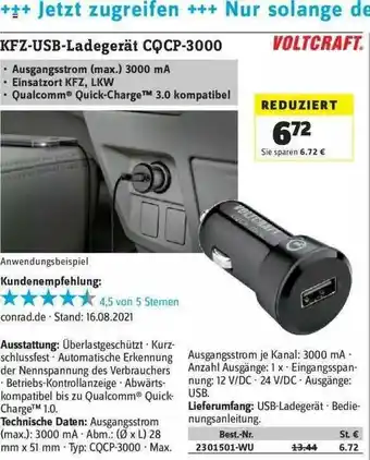 Conrad Kfz-usb-ladegerät Cqcp-3000 Angebot