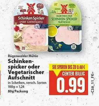 E-Center Rügenwalder-mühle Schinken Spicker Oder Vegetarischer Auschnitt Angebot