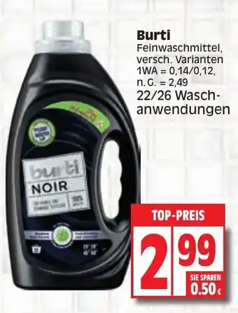 Edeka Burti Feinwaschmittel, versch. Varianten 22/26 Waschanwendungen Angebot