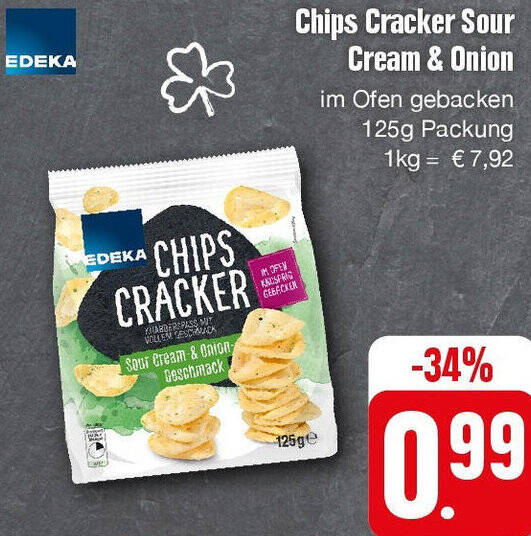 EDEKA Chips Cracker Sour Cream & Onion 125 g Packung Angebot bei Edeka