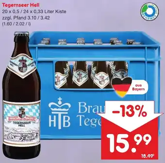 Netto Marken-Discount Tegernseer Hell 20x0,5/24x0,33 Liter Kiste Angebot