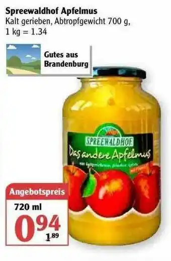 Globus Spreewaldhof Apfelmus Angebot