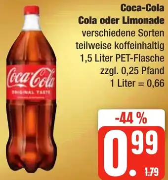 Edeka Frischemarkt Coca-Cola Cola oder Limonade 1,5 Liter PET-Flasche Angebot