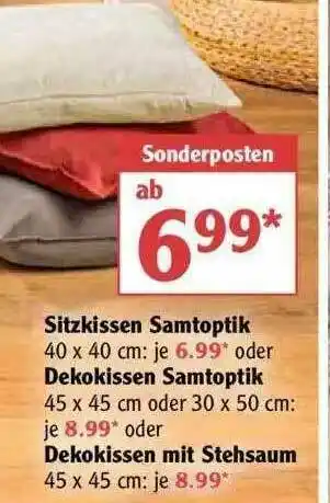 Globus Sitzkissen Samtoptik Oder Dekokissen Samptoptik Oder Dekokissen Mit Stehsaum Angebot