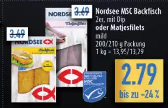 diska Nordsee MSC Backfisch 2er, mit Dip oder Matjesfilets mild 200/210g Angebot