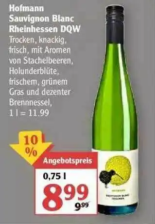 Globus Hofmann Sauvignon Blanc Rheinhessen DQW Angebot