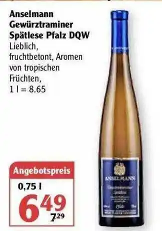 Globus Anselmann Gewürztraminer Spätlese Pfalz DQW Angebot