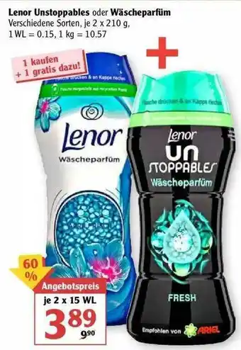 Globus Lenor Unstoppables Oder Wäscheparfüm Angebot