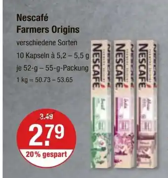 V Markt Nescafé Farmers Origins verschiedene Sorten 10 Kapseln à 5,2-5,5 g je 52-g-55-g-Packung Angebot