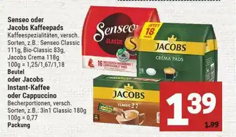 Marktkauf Senseo Oder Jacobs Kaffeepads Oder Jacobs Instant-kaffee Oder Cappuccino Angebot