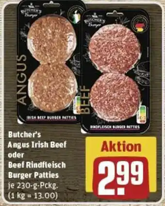 REWE Butcher's Angus Irish Beef oder Beef Rindfleisch Burger Patties 230 g Pckg. Angebot