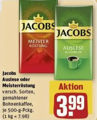 REWE Jacobs Auslese oder Meisterröstung 500 g Pckg. Angebot