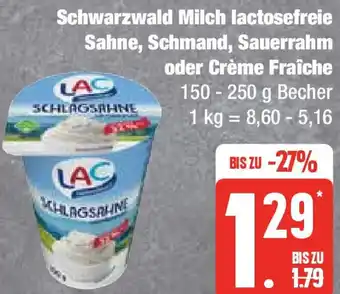 Edeka Schwarzwald Milch lactosefreie Sahne, Schmand, Sauerrahm oder Crème Fraîche 150-250 g Becher Angebot