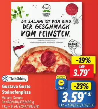 Lidl Gustavo Gusto Steinofenpizza 460/410/475/430 g Angebot