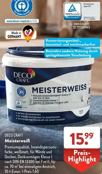 Aldi Süd DECO CRAFT Meisterweiß 10 L Eimer Angebot