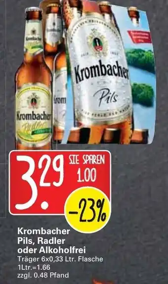 WEZ Krombacher Pils, Radler oder Alkoholfrei 6x0,33L Angebot