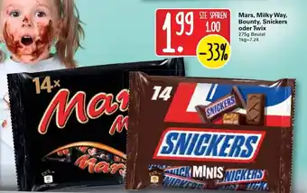 WEZ Mars, Milky Way, Bounty, Snickers oder Twix 275g Beutel Angebot