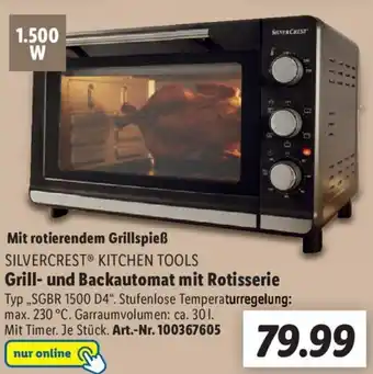 Lidl SILVERCREST KITCHEN TOOLS Grill und Backautomat mit Rotisserie ,,SGBR 1500 D4" Angebot