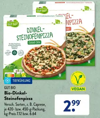 Aldi Süd GUT BIO Bio-Dinkel Steinofenpizza 420-450 g Packung Angebot