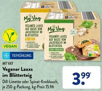 Aldi Süd MY VAY Veganer Laxxs im Blätterteig 250 g Packung Angebot