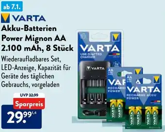 Aldi Süd VARTA Akku-Batterien Power Mignon AA 2.100 mAh, 8 Stück Angebot