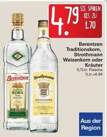 WEZ Berentzen Traditionskorn , Strothmann Weizenkorn oder Kräuter 0,7L Angebot