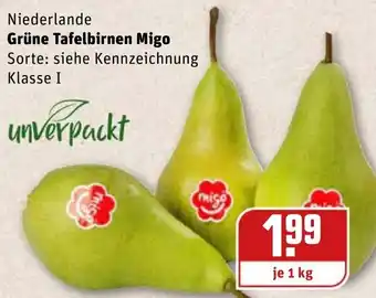 REWE Niederlande Grüne Tafelbirnen Migo 1kg Angebot