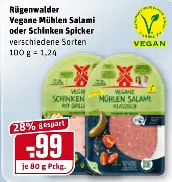 REWE Rügenwalder Vegane Mühlen Salami oder Schinken Spicker 80g Angebot