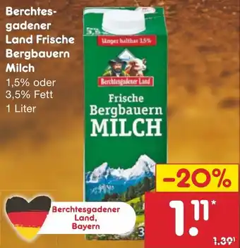 Netto Marken-Discount Berchtesgadener Land Frische Bergbauern Milch 1 Liter Angebot