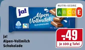 REWE ja! Alpen Vollmilch Schokolade 100g Angebot