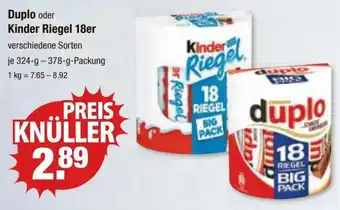 V Markt Duplo oder Kinder Riegel 18er je 324-g-378-g-Packung Angebot