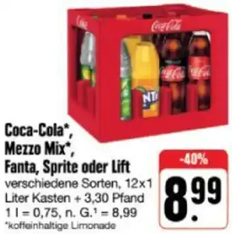 nah & gut Coca-Cola, Mezzo Mix, Fanta, Sprite oder Lift 12x1 Liter Kasten Angebot