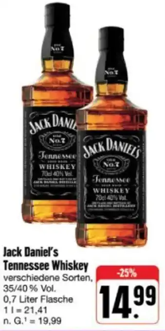 nah & gut Jack Daniel's Tennessee Whiskey 0,7 Liter Flasche Angebot