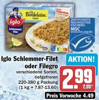 Hit Iglo Schlemmer-Filet oder Filegro 220-380 g Packung Angebot