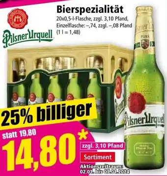 Norma Pilsner Urquell Bierspezialität 20x0,5 L Flasche Angebot