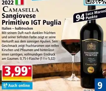 Norma 2022 CAMASELLA Sangiovese Primitivo IGT Puglia 0,75 L Flasche Angebot